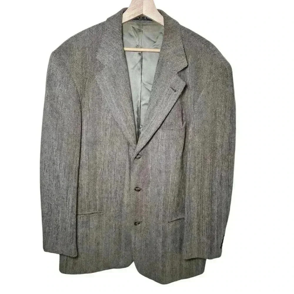 Hugo Boss Blazer Men's 40R Gray Brown Chevron Wool Sports Coat Jacket Made USA